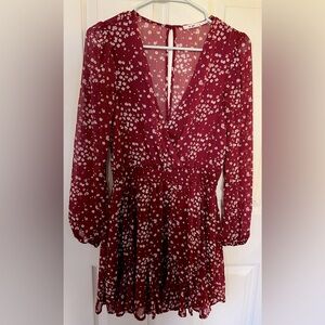 Red Floral V Neck Mini Dress